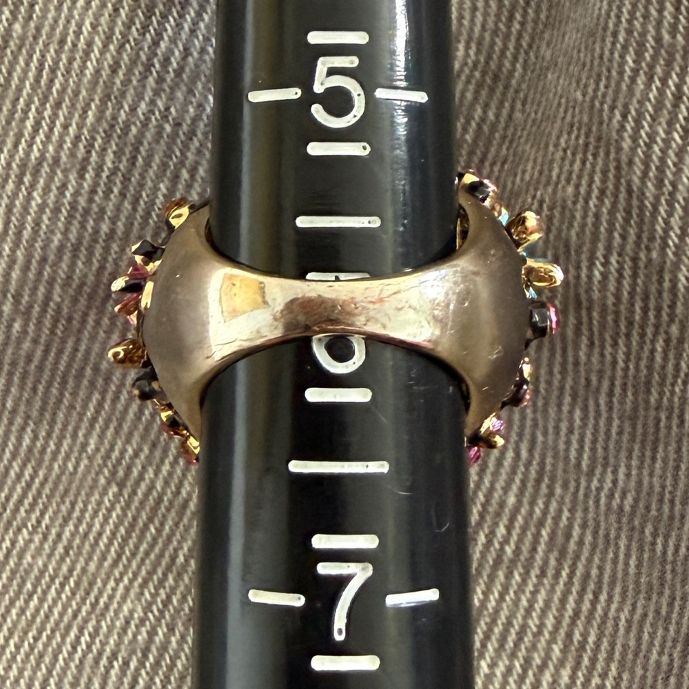 guc Aldo Multicolor Floral flowers Cocktail Ring Amber Center Stone Y2K sz - Picture 3 of 4